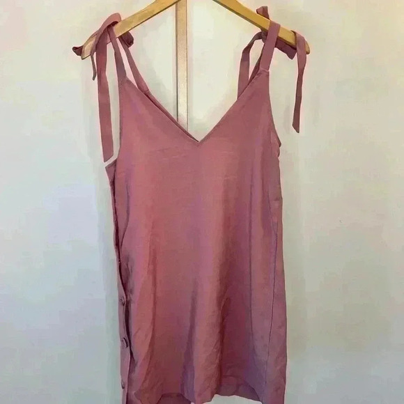 Topshop Women's Pink Side Button Mini Slip Dress Size 2 Sleeveless - Picture 10 of 13